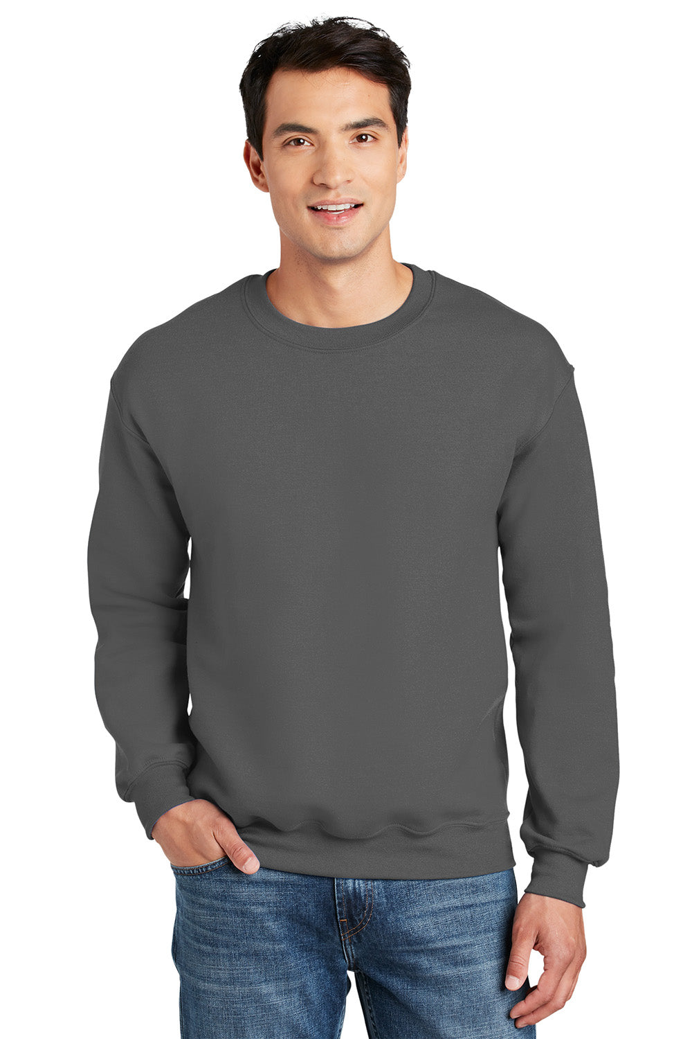 Gildan 12000/G120 Mens DryBlend Moisture Wicking Fleece Crewneck Sweatshirt Charcoal Grey Model Front