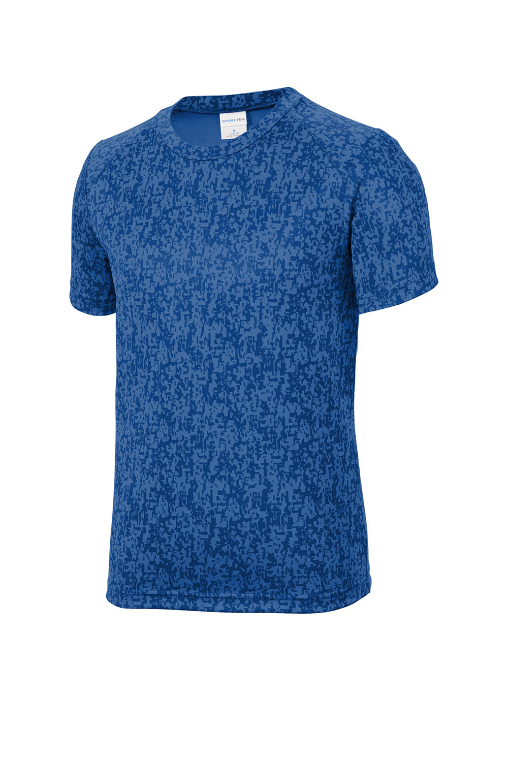 Sport-Tek YST460 Youth Digi Camo Moisture Wicking Short Sleeve Crewneck T-Shirt True Royal Blue Flat Front