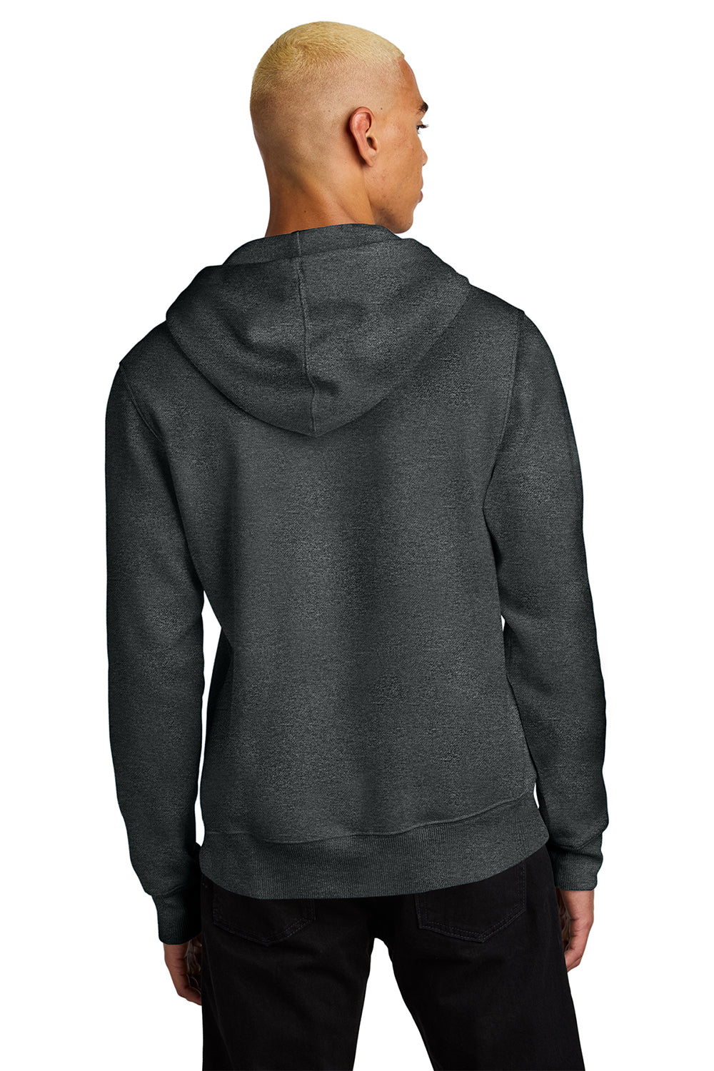 District DT1101 Mens Perfect Weight Fleece Hooded Sweatshirt Hoodie Heather Charcoal Grey Model Back