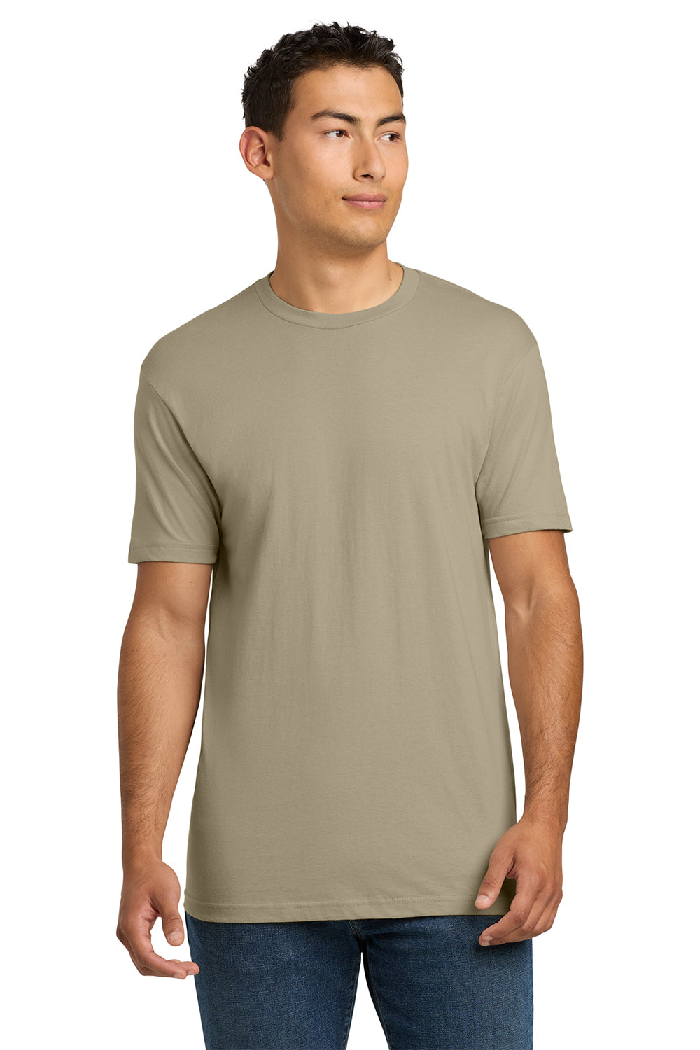 Next Level NL3600/3600 Mens Fine Jersey Short Sleeve Crewneck T-Shirt Tan Model Front