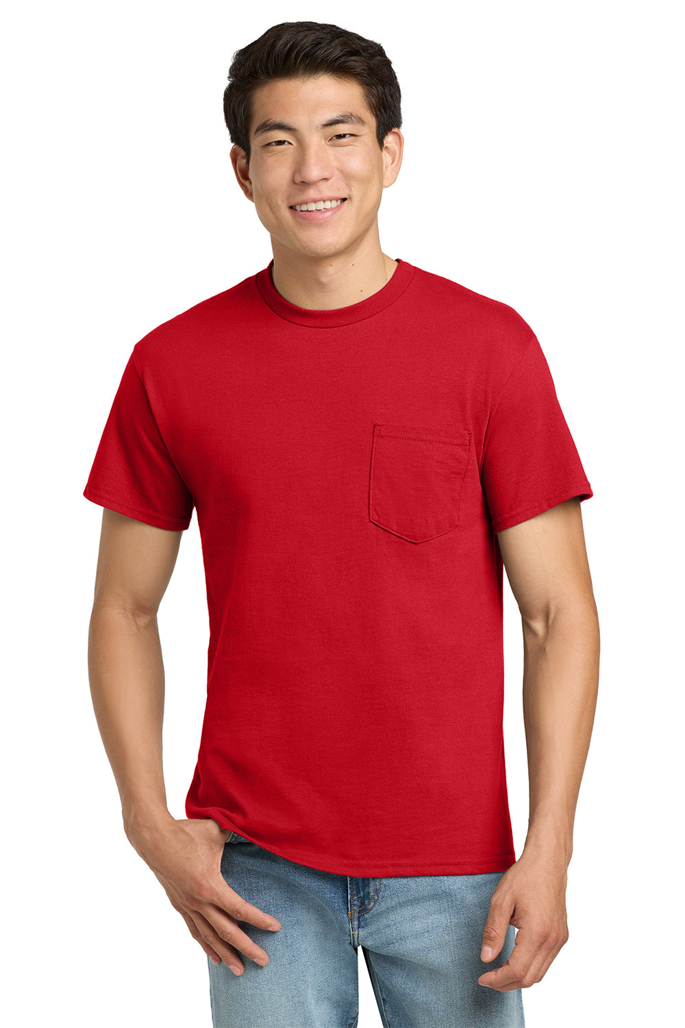 Gildan 2300/G230 Mens Ultra Short Sleeve Crewneck T-Shirt w/ Pocket Red Model Front