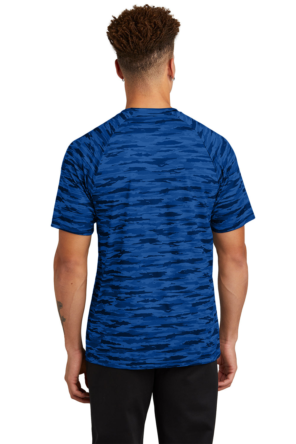 Sport-Tek ST375 Mens Drift Camo Moisture Wicking Short Sleeve Crewneck T-Shirt True Royal Blue Model Back