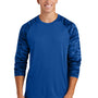 Sport-Tek Mens Drift Camo Colorblock Moisture Wicking Long Sleeve Crewneck T-Shirt - True Royal Blue - NEW