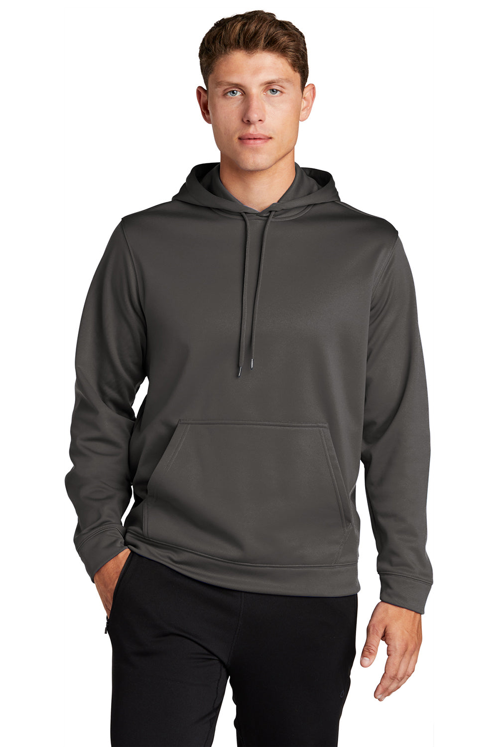 Sport-Tek F244 Mens Sport-Wick Moisture Wicking Fleece Hooded Sweatshirt Hoodie Iron Grey Model Front