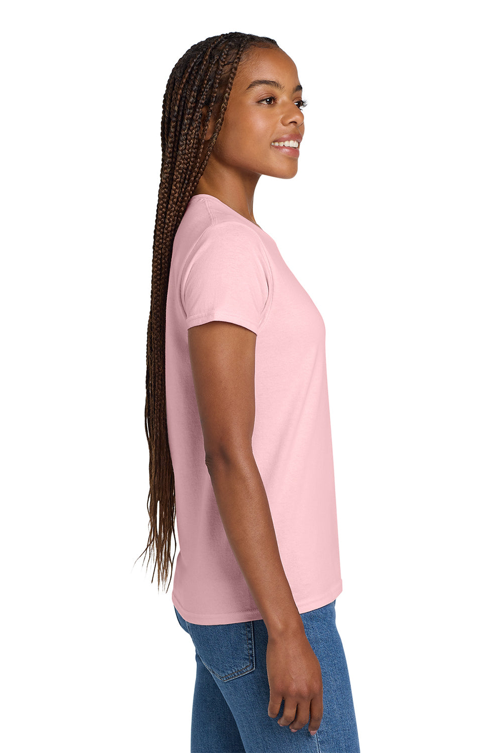 Gildan 2000L/G200L Womens Ultra Short Sleeve Crewneck T-Shirt Light Pink Model Side