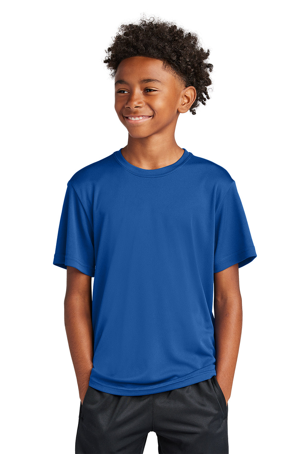 Sport-Tek YST350 Youth Competitor Moisture Wicking Short Sleeve Crewneck T-Shirt True Royal Blue Model Front