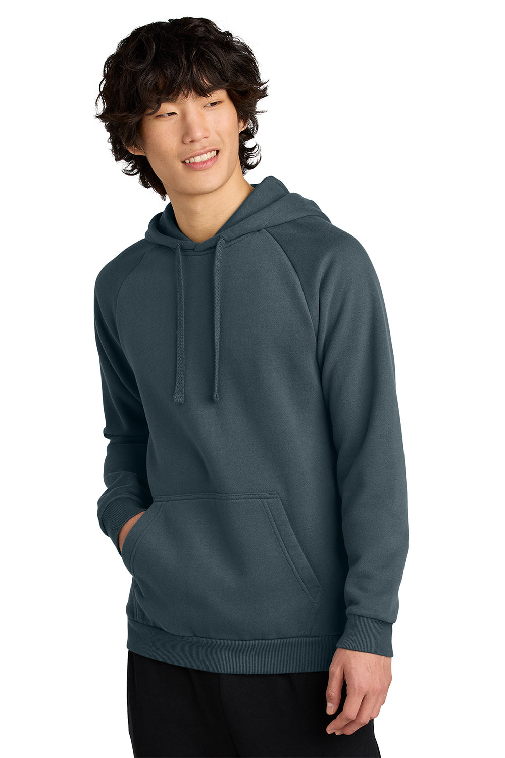 District DT7800 Mens Cloud Fleece Hooded Sweatshirt Hoodie Deep Steel Blue Model Front