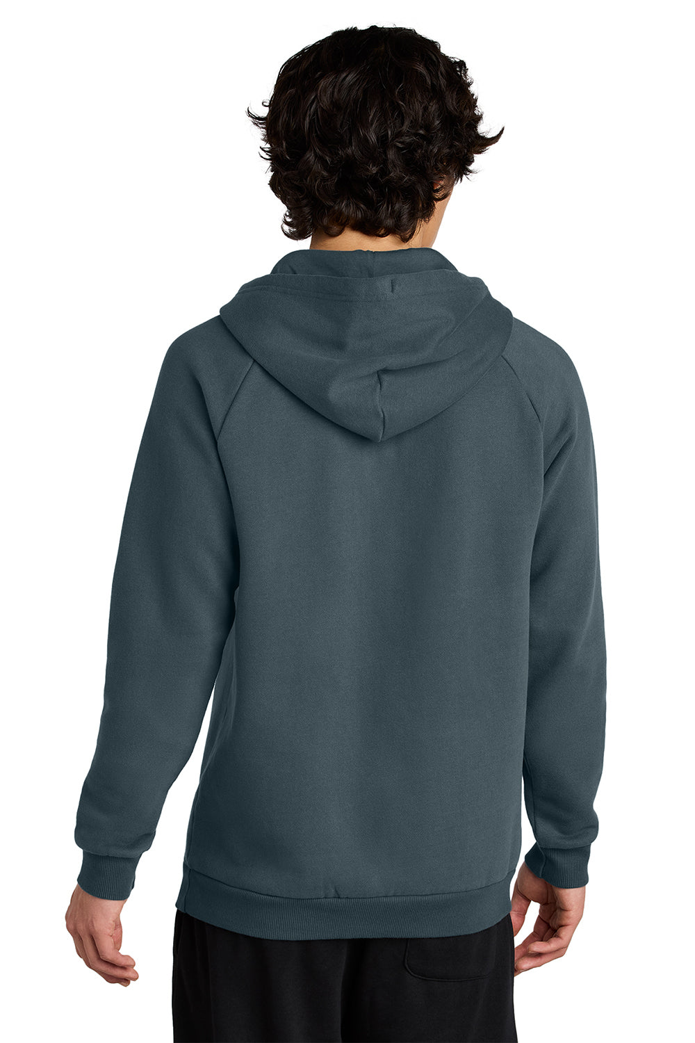 District DT7800 Mens Cloud Fleece Hooded Sweatshirt Hoodie Deep Steel Blue Model Back