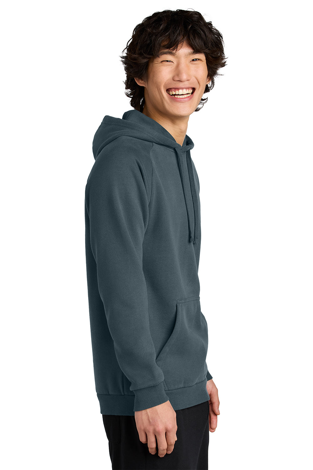 District DT7800 Mens Cloud Fleece Hooded Sweatshirt Hoodie Deep Steel Blue Model Side