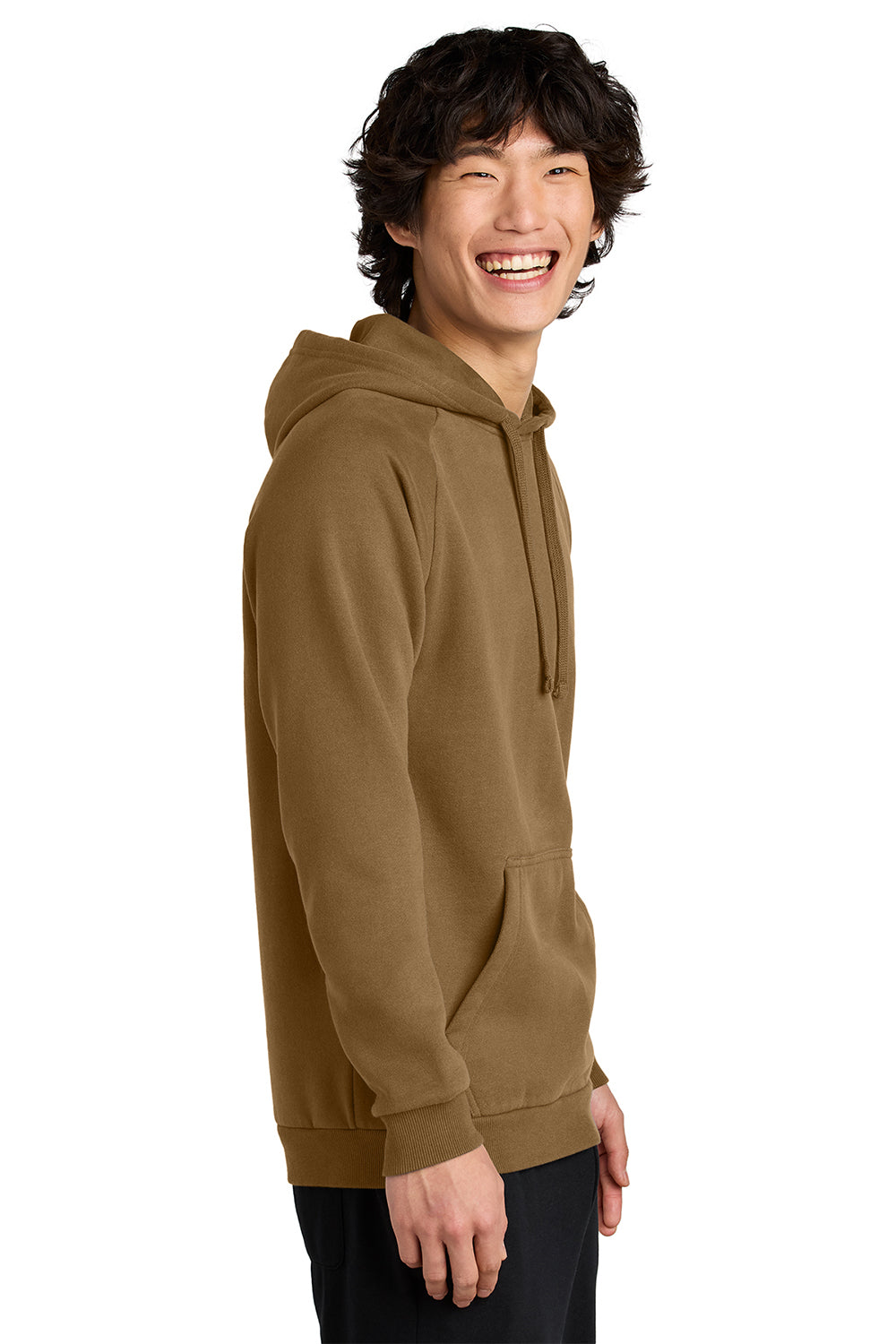 District DT7800 Mens Cloud Fleece Hooded Sweatshirt Hoodie Duck Brown Model Side