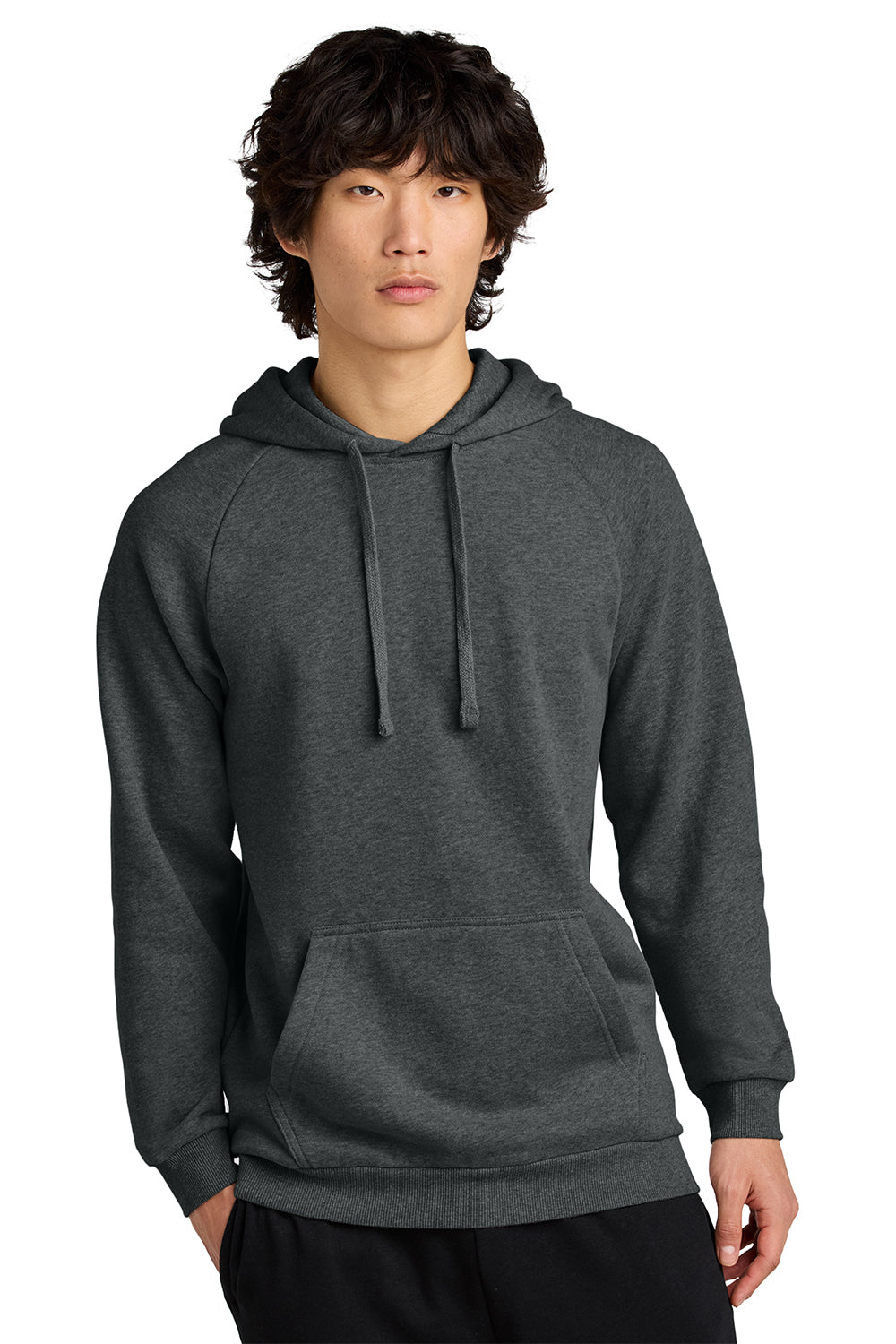 District DT7800 Mens Cloud Fleece Hooded Sweatshirt Hoodie Heather Charcoal Grey Model Front