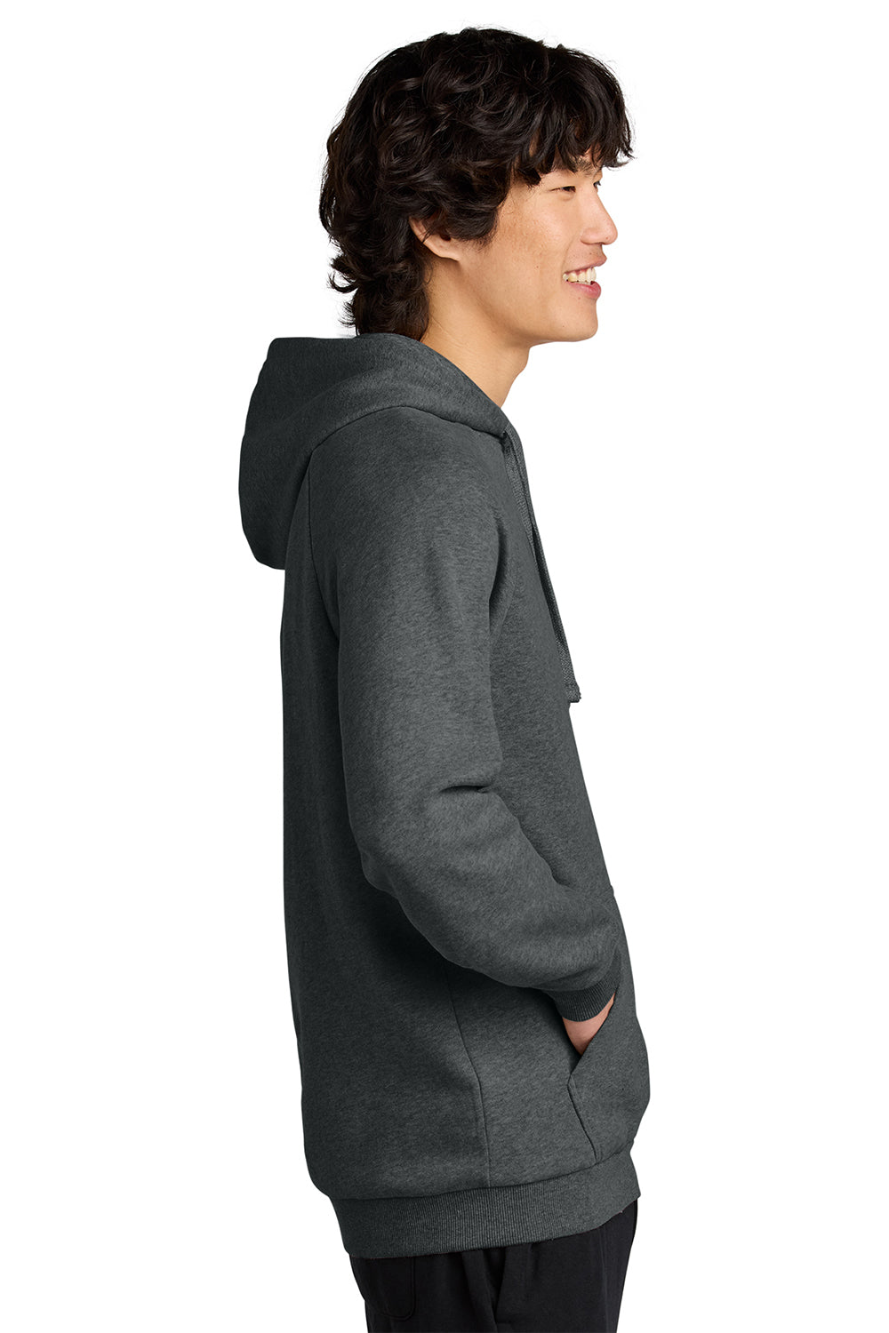 District DT7800 Mens Cloud Fleece Hooded Sweatshirt Hoodie Heather Charcoal Grey Model Side