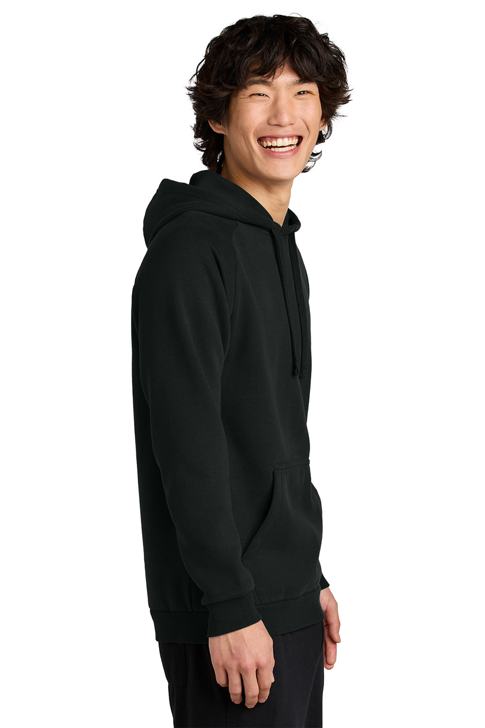 District DT7800 Mens Cloud Fleece Hooded Sweatshirt Hoodie Jet Black Model Side