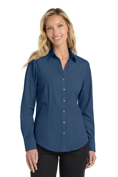 Port Authority L640 Womens Easy Care Wrinkle Resistant Long Sleeve Button Down Shirt Deep Blue Model Front