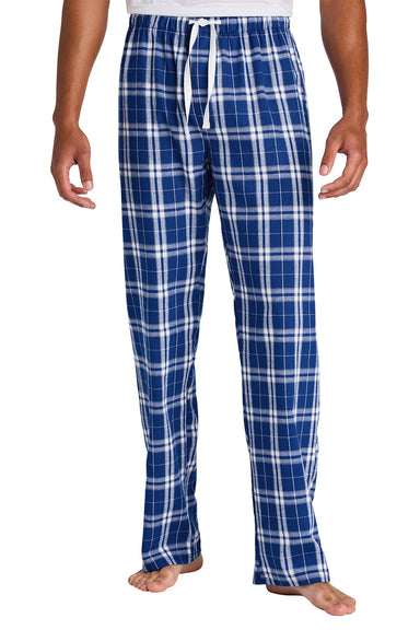 District DT1800 Mens Flannel Plaid Lounge Pants Deep Royal Blue Model Front