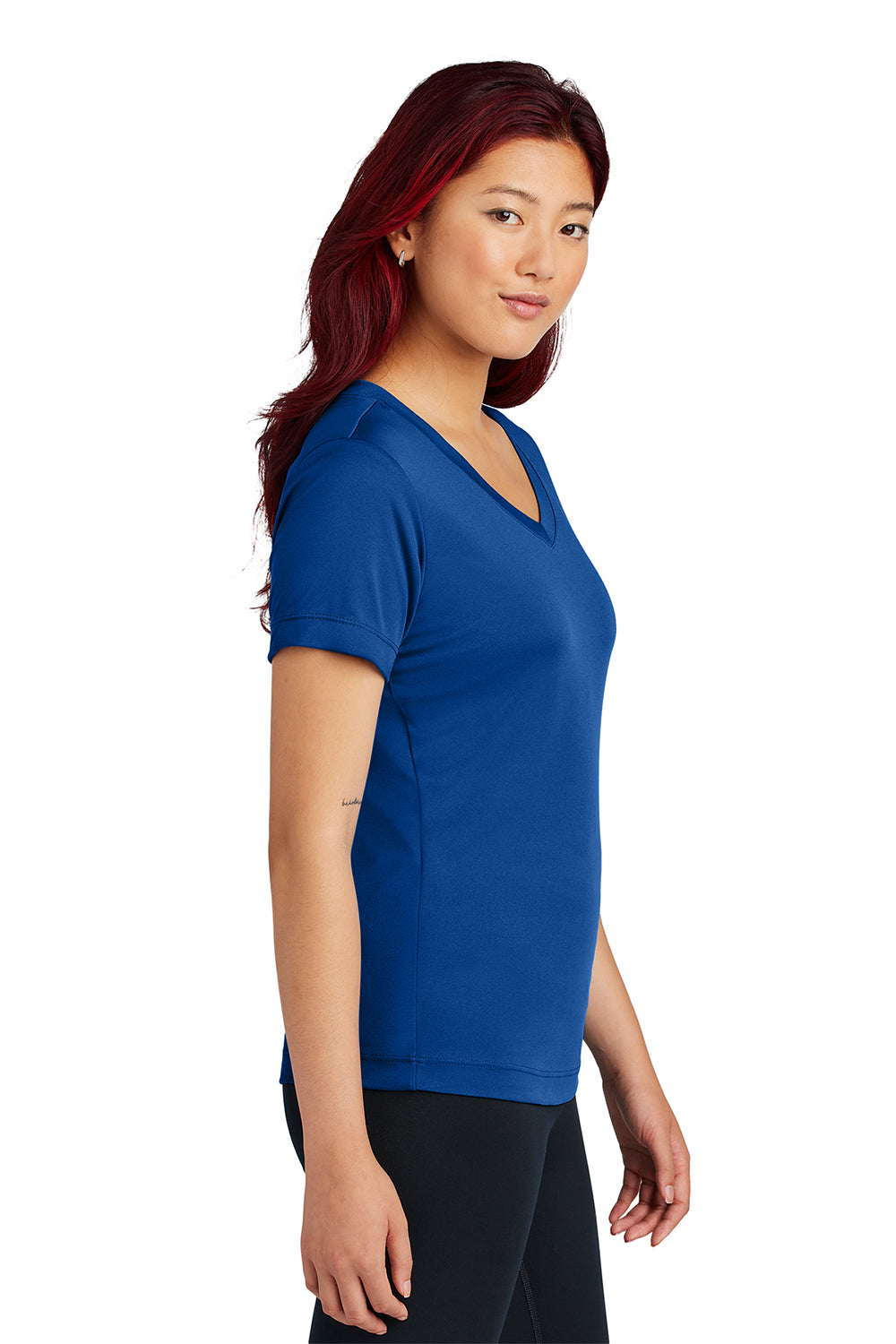 Sport-Tek LST353 Womens Competitor Moisture Wicking Short Sleeve V-Neck T-Shirt True Royal Blue Model Side