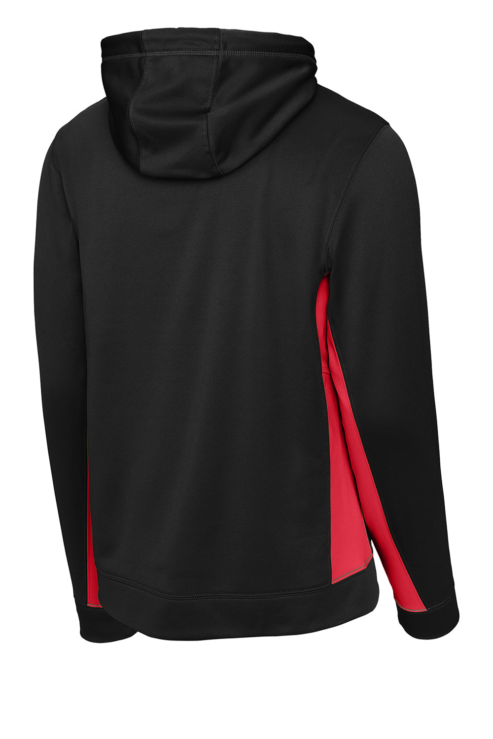 Sport-Tek ST235 Mens Sport-Wick Moisture Wicking Fleece Hooded Sweatshirt Hoodie Black/Deep Red Flat Back