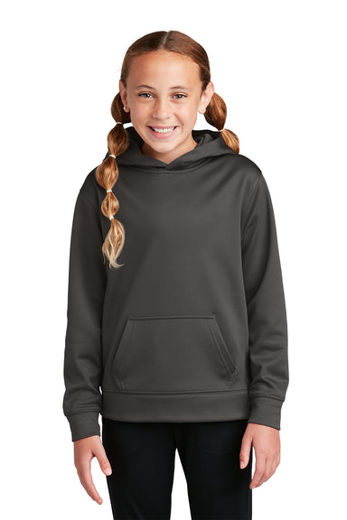 Sport-Tek YST244 Youth Sport-Wick Moisture Wicking Fleece Hooded Sweatshirt Hoodie Iron Grey Model Front