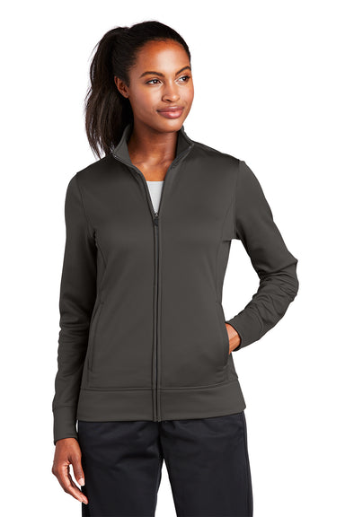 Sport-Tek LST241 Womens Sport-Wick Moisture Wicking Fleece Full Zip Sweatshirt Iron Grey Model Front