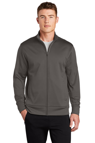 Sport-Tek ST241 Mens Sport-Wick Moisture Wicking Fleece Full Zip Sweatshirt Iron Grey Model Front