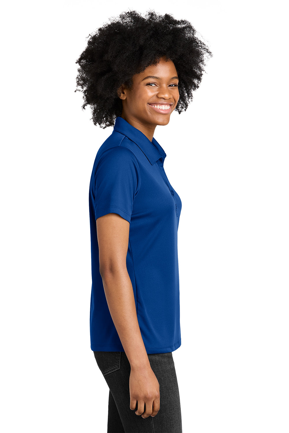 Sport-Tek LST550 Womens Competitor Moisture Wicking Short Sleeve Polo Shirt True Royal Blue Model Side