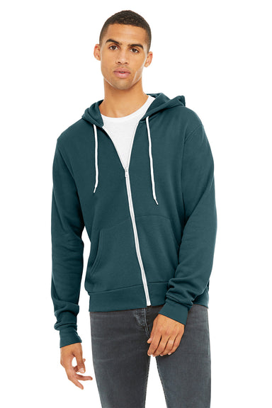 Bella + Canvas BC3739/3739 Mens Fleece Full Zip Hooded Sweatshirt Hoodie Atlantic Blue Model Front