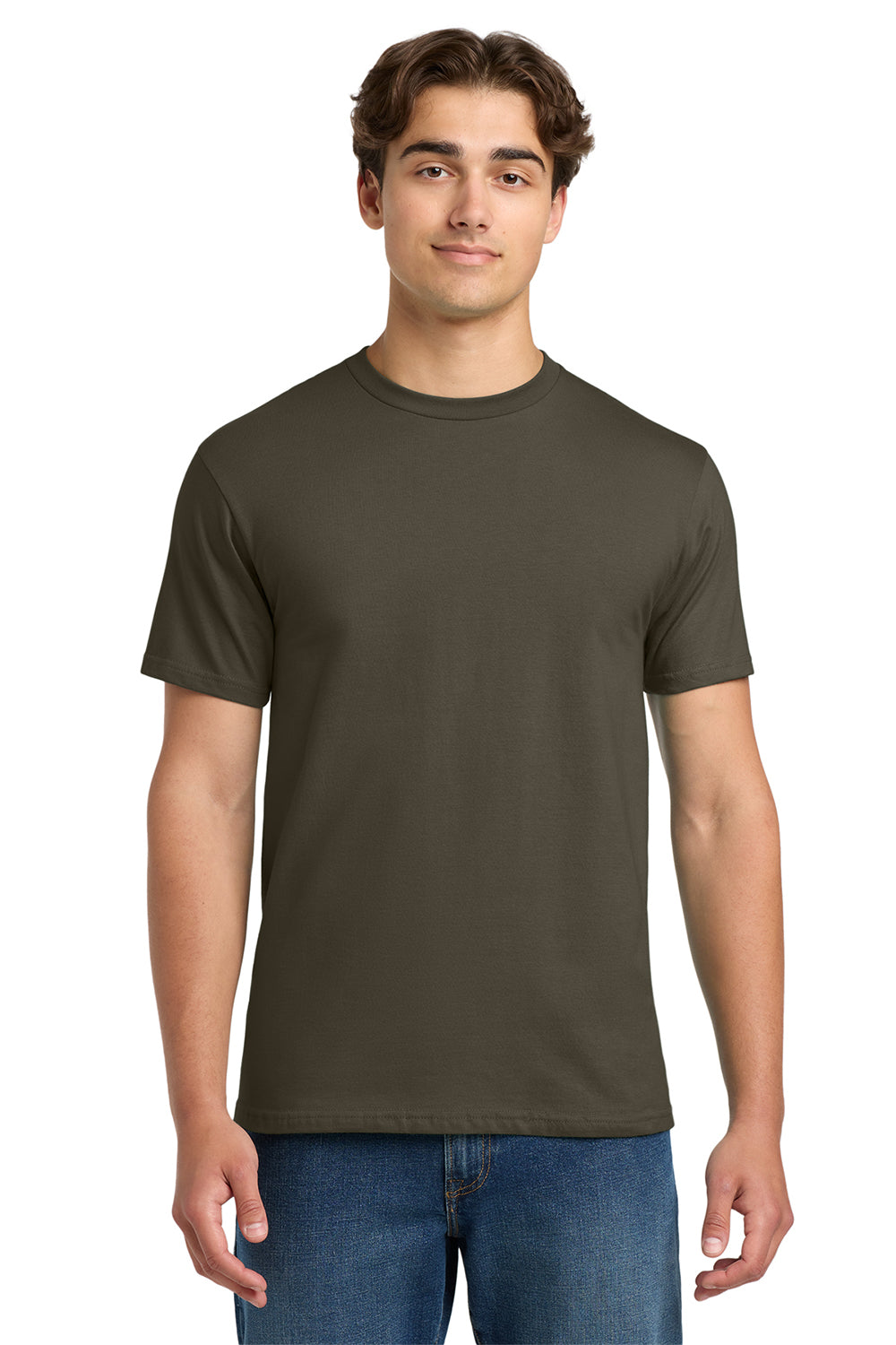 Gildan H000 Mens Hammer Short Sleeve Crewneck T-Shirt Olive Green Model Front