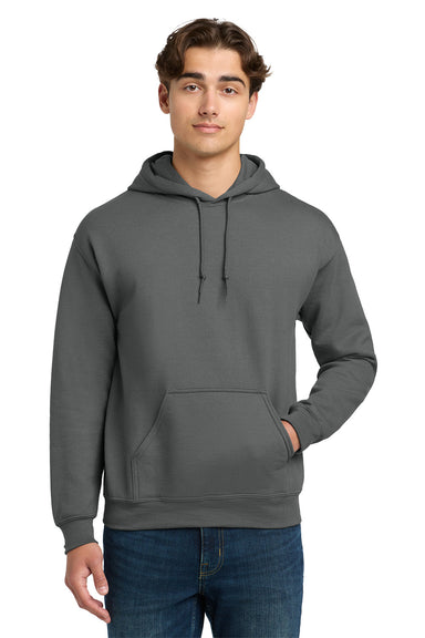 Gildan 12500/G125 Mens DryBlend Moisture Wicking Hooded Sweatshirt Hoodie w/ Pouch Pocket Charcoal Grey Model Front