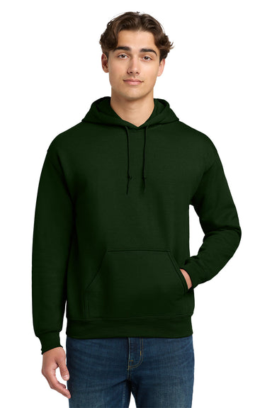 Gildan 12500/G125 Mens DryBlend Moisture Wicking Hooded Sweatshirt Hoodie w/ Pouch Pocket Forest Green Model Front