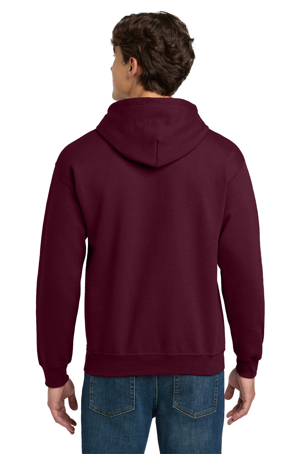 Gildan 12500/G125 Mens DryBlend Moisture Wicking Hooded Sweatshirt Hoodie w/ Pouch Pocket Maroon Model Back