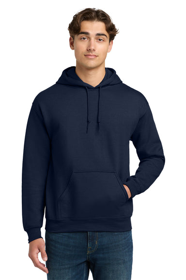 Gildan 12500/G125 Mens DryBlend Moisture Wicking Hooded Sweatshirt Hoodie w/ Pouch Pocket Navy Blue Model Front