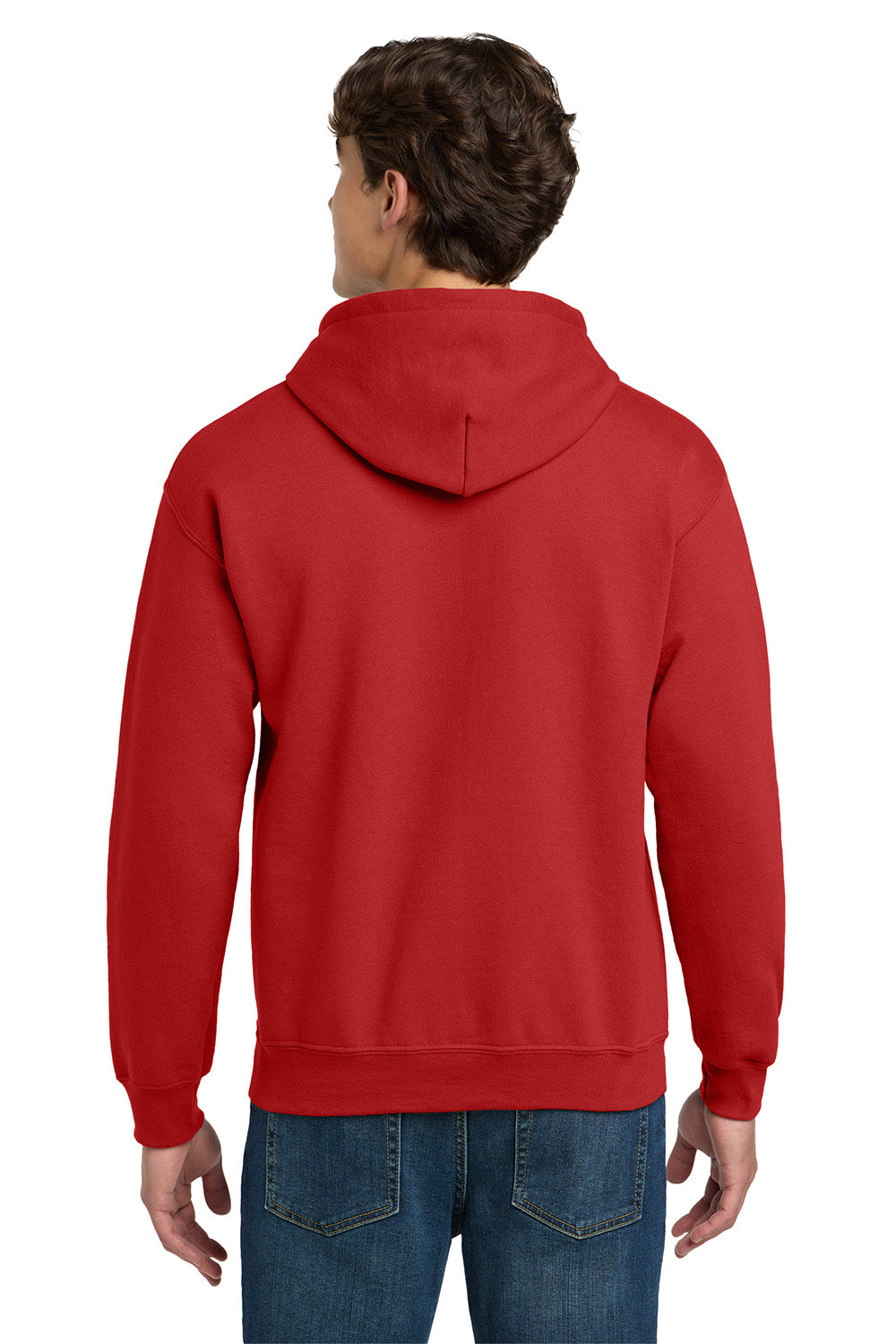 Gildan 12500/G125 Mens DryBlend Moisture Wicking Hooded Sweatshirt Hoodie w/ Pouch Pocket Red Model Back