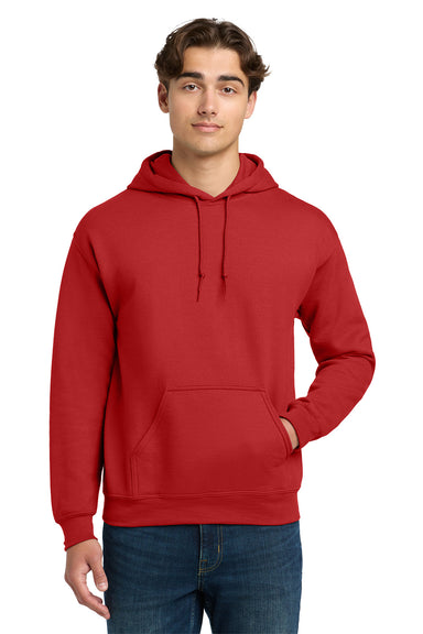 Gildan 12500/G125 Mens DryBlend Moisture Wicking Hooded Sweatshirt Hoodie w/ Pouch Pocket Red Model Front