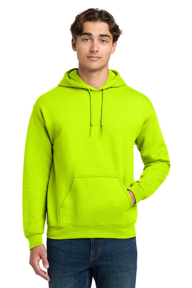 Gildan 12500/G125 Mens DryBlend Moisture Wicking Hooded Sweatshirt Hoodie w/ Pouch Pocket Safety Green Model Front