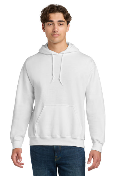 Gildan 12500/G125 Mens DryBlend Moisture Wicking Hooded Sweatshirt Hoodie w/ Pouch Pocket White Model Front