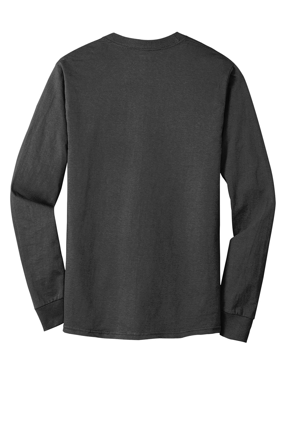 Hanes 5186 Mens Beefy-T Long Sleeve Crewneck T-Shirt Heather Charcoal Grey Flat Back