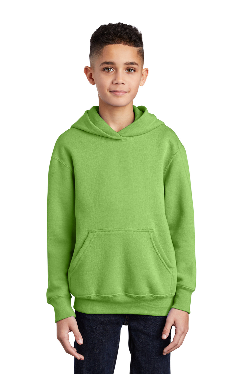 Port & Company PC90YH Youth Core Pill Resistant Fleece Hooded Sweatshirt Hoodie Lime Green Model Front