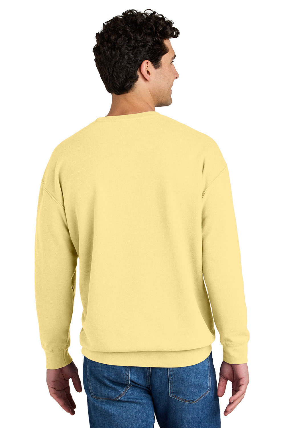 Comfort Colors 1466 Mens Garment Dyed Fleece Crewneck Sweatshirt Butter Yellow Model Back