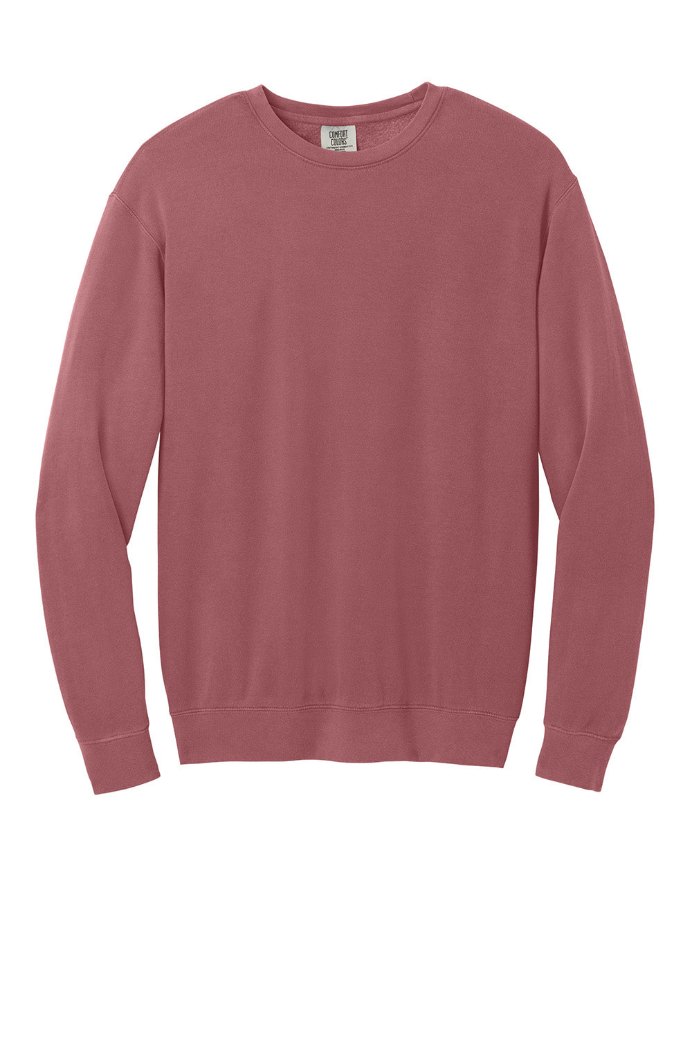 Comfort Colors 1466 Mens Garment Dyed Fleece Crewneck Sweatshirt Crimson Red Flat Front