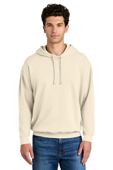 Comfort Colors 1467 Mens Garment Dyed Fleece Hooded Sweatshirt Hoodie Ivory Model Front