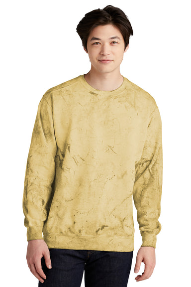 Comfort Colors 1545 Mens Color Blast Crewneck Sweatshirt Citrine Yellow Model Front