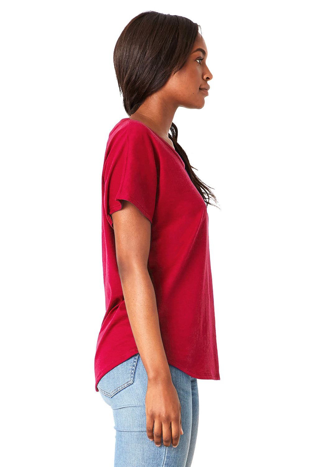 Next Level 1560 Womens Ideal Dolman Short Sleeve Crewneck T-Shirt Red Model Side