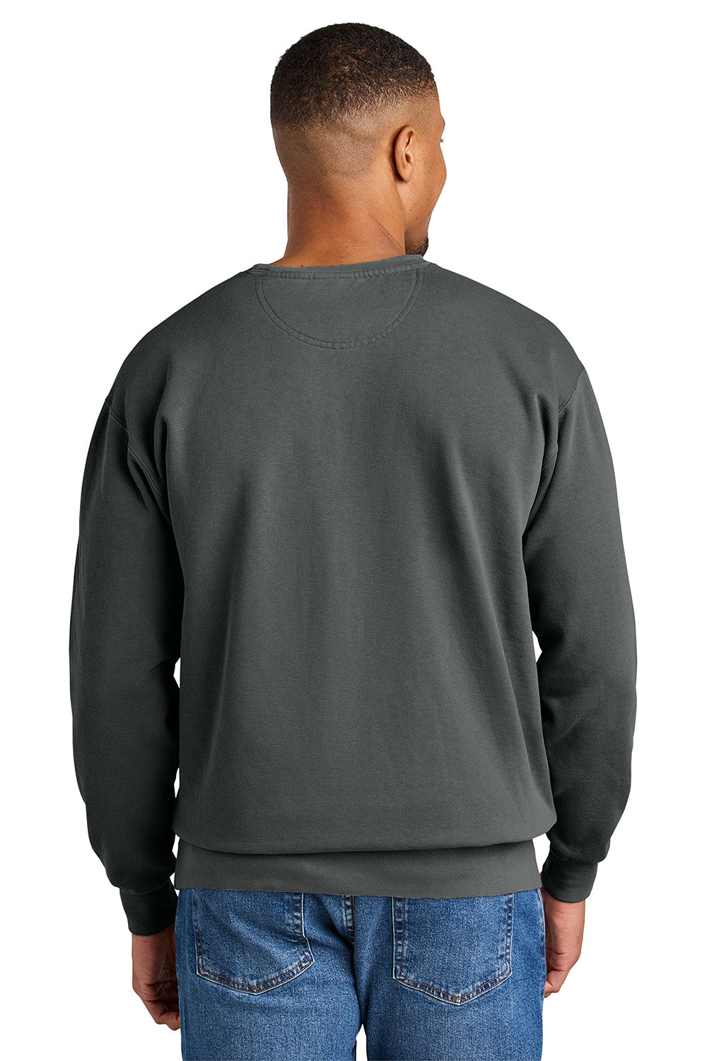 Comfort Colors 1566 Mens Crewneck Sweatshirt Pepper Grey Model Back