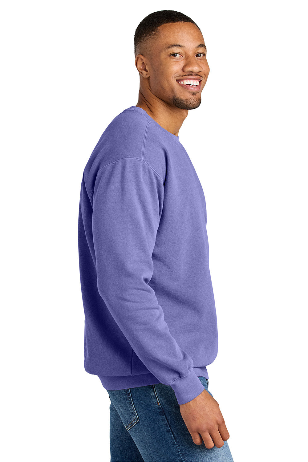 Comfort Colors 1566 Mens Crewneck Sweatshirt Violet Purple Model Side