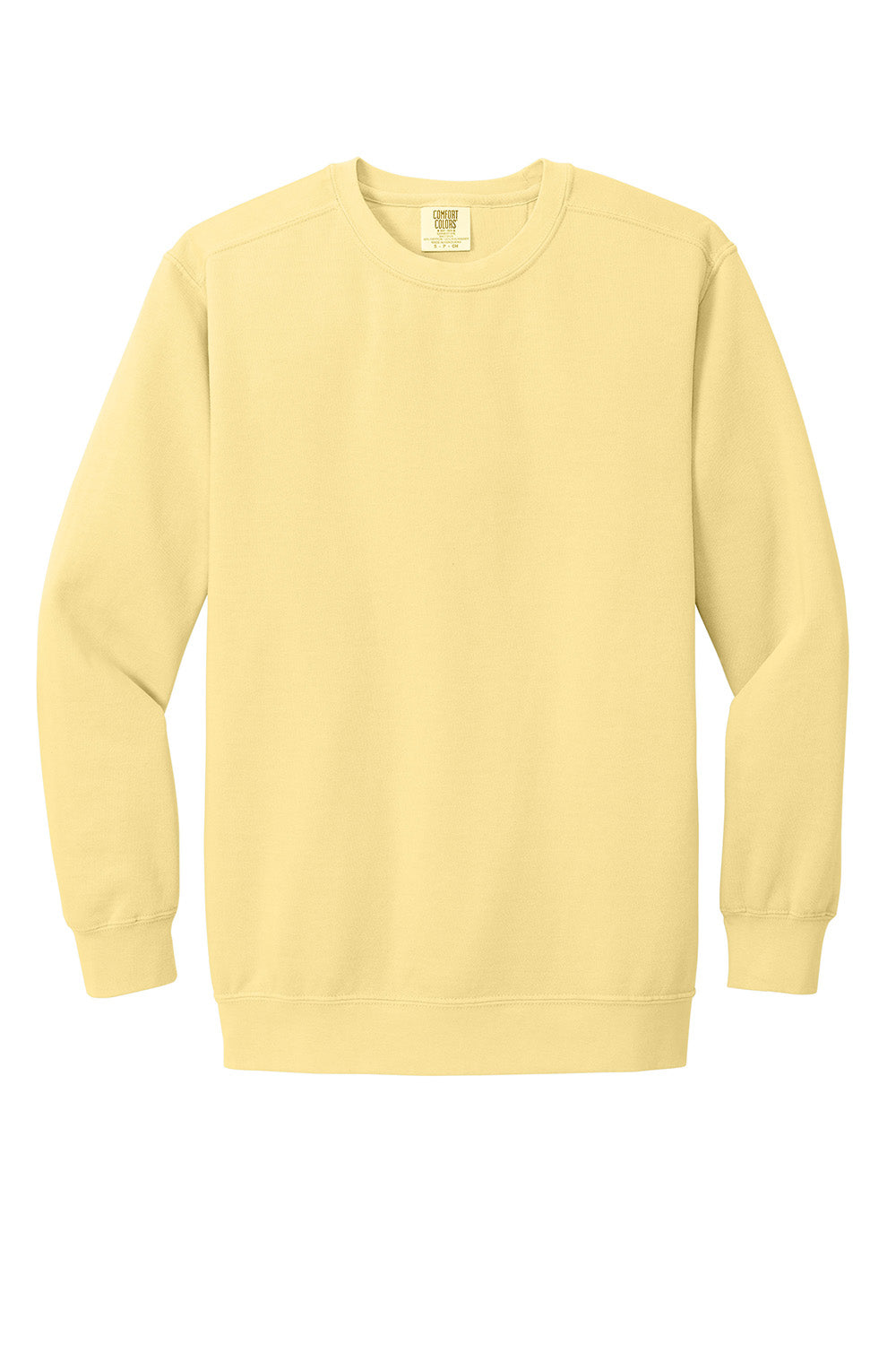 Comfort Colors 1566 Mens Crewneck Sweatshirt Butter Yellow Flat Front