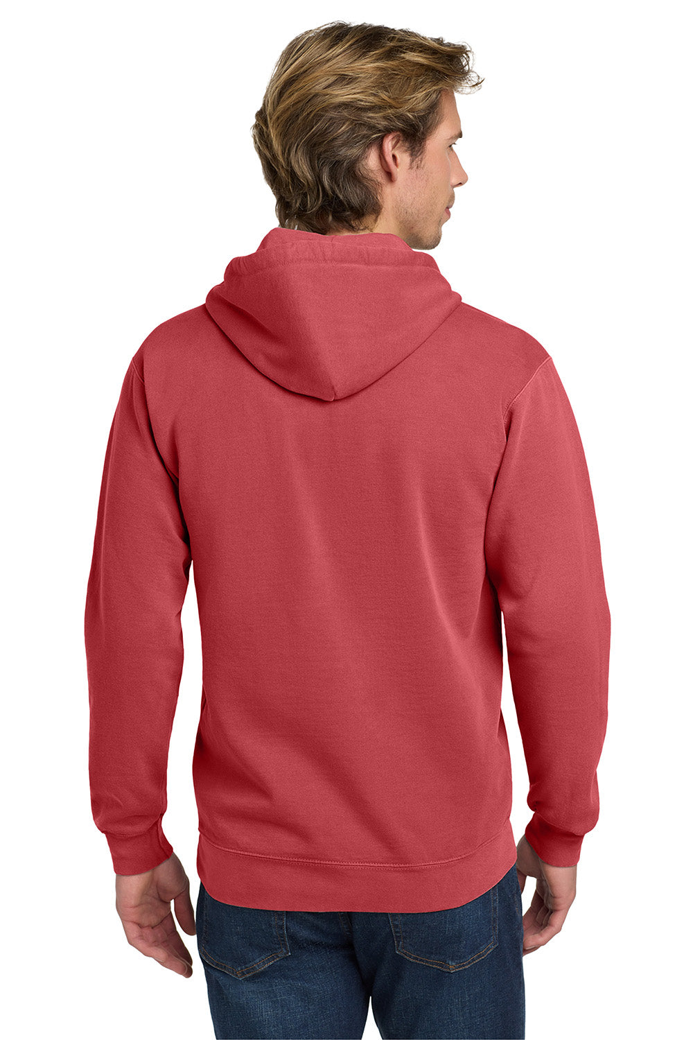 Comfort Colors 1567 Mens Hooded Sweatshirt Hoodie w/ Pouch Pocket Crimson Red Model Back