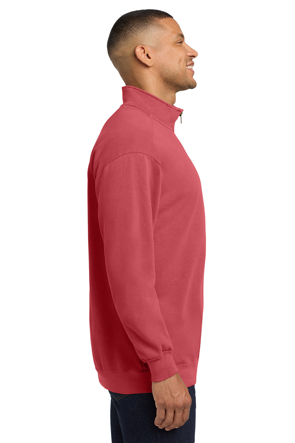 Comfort Colors 1580 Mens 1/4 Zip Sweatshirt Crimson Red Model Side