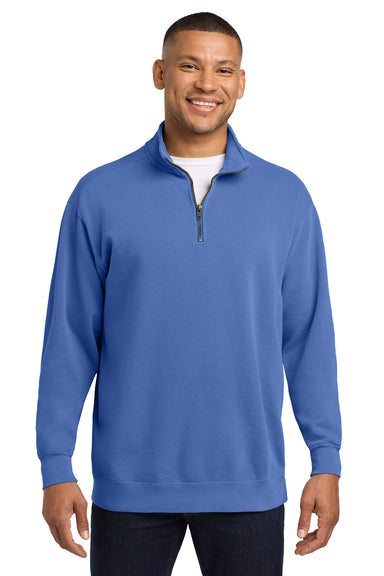 Comfort Colors 1580 Mens 1/4 Zip Sweatshirt Flo Blue Model Front