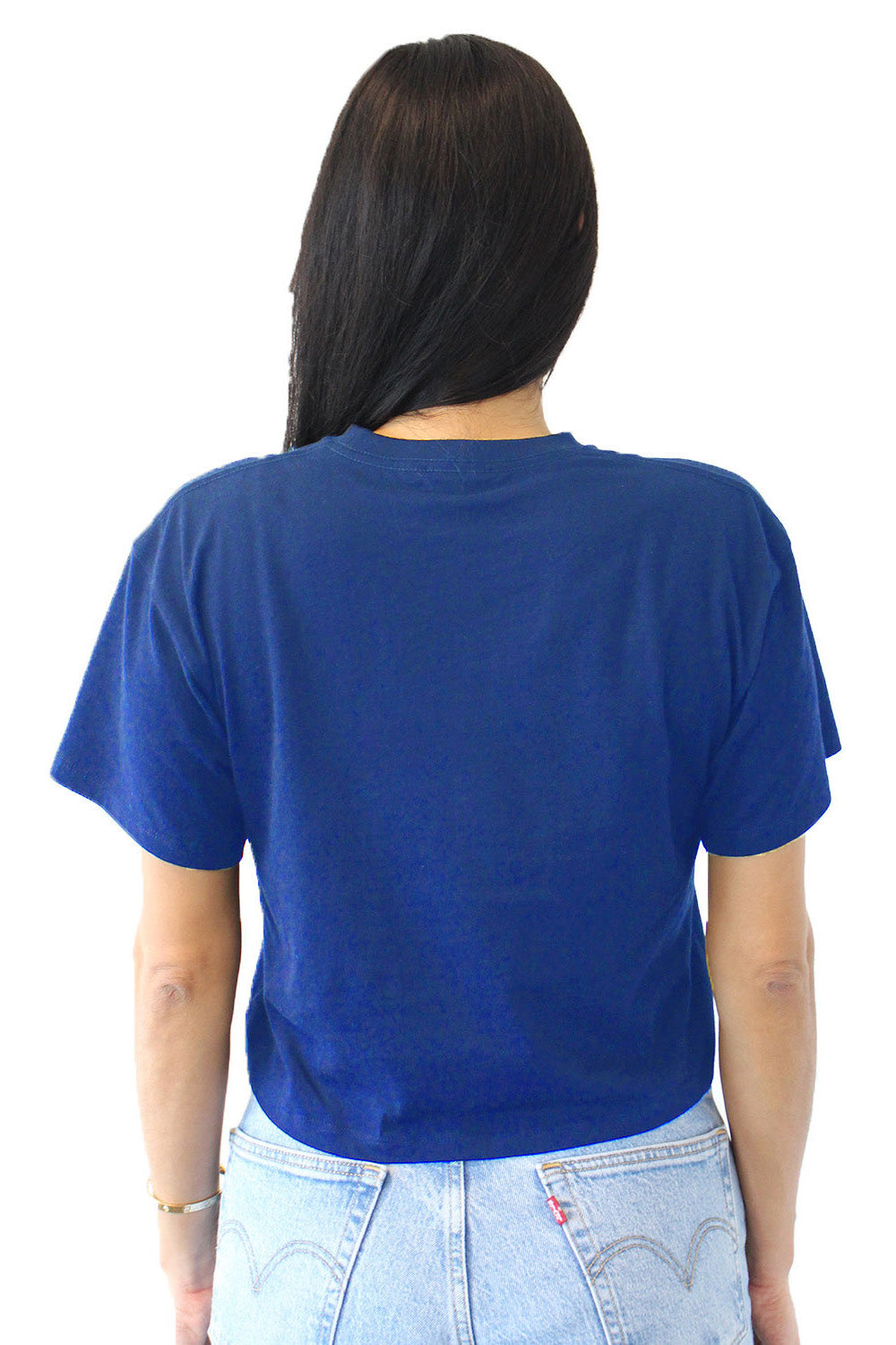 Next Level 1580NL Womens Ideal Crop Short Sleeve Crewneck T-Shirt Royal Blue Model Back