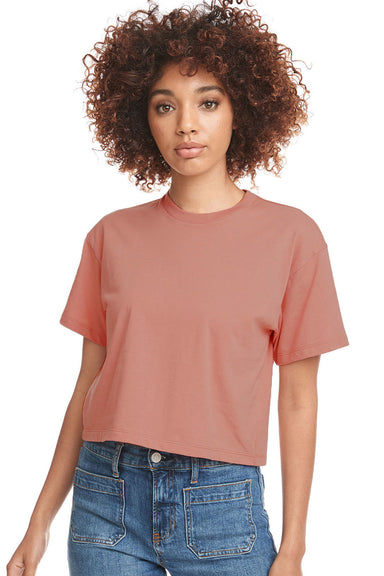 Next Level 1580NL Womens Ideal Crop Short Sleeve Crewneck T-Shirt Desert Pink Model Front